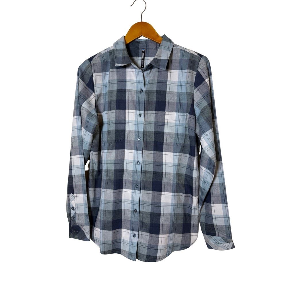 Kuhl Women Plaid Button Down Shirt M Blue Grey Outdoor Gorpcore Hiking Preppy